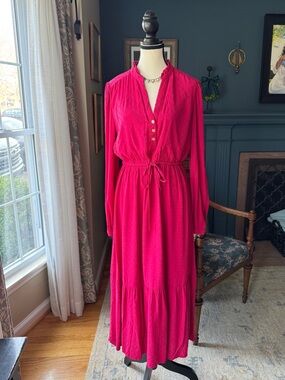 LOFT Fuchsia Long Sleeve Tie-Waist Maxi Dress